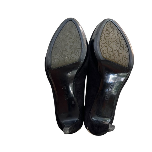 Calvin Klein Women's 8.5 Black Suede Gold Accent Paulette Platform Heels‎ Pumps - Picture 12 of 16